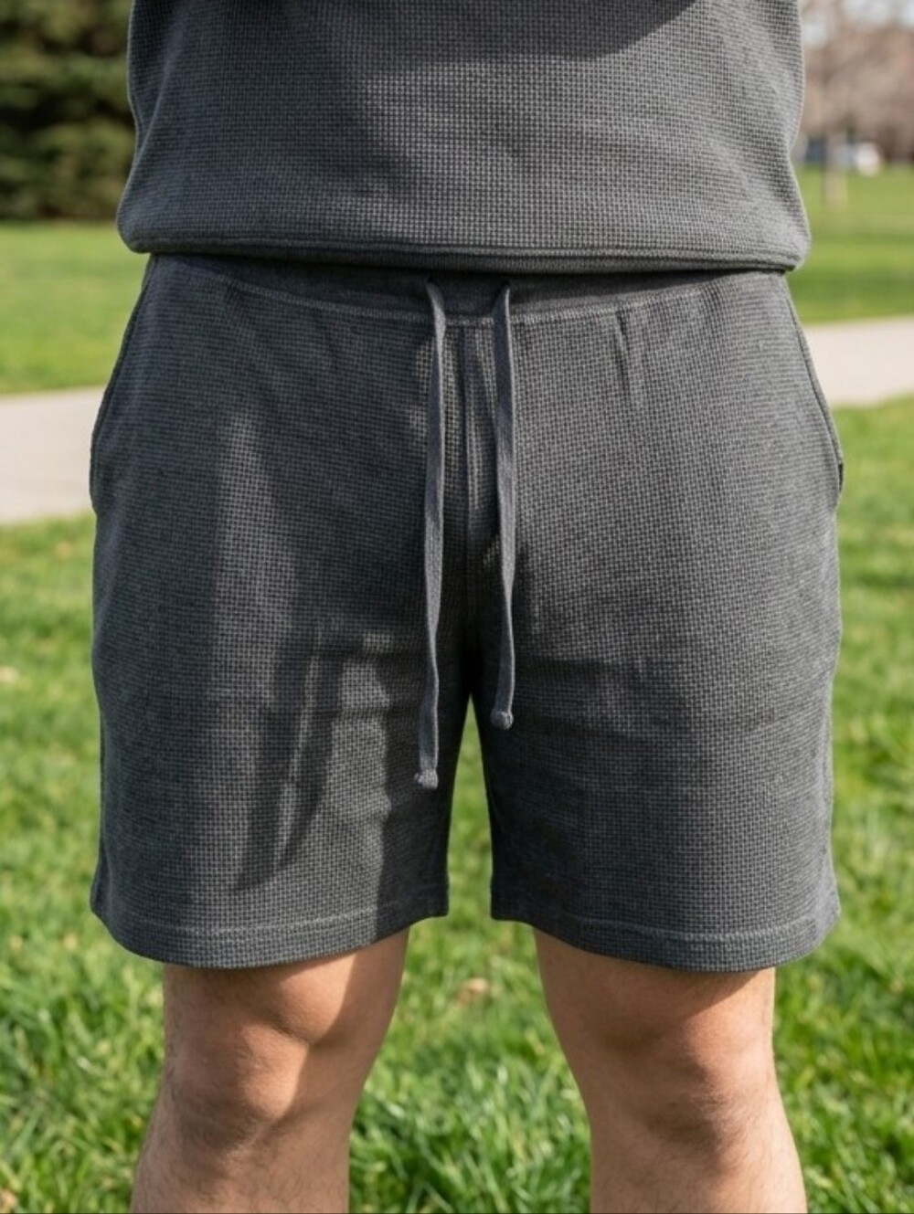 Eddie Bauer Men's Waffle Knit Lounge Shorts 2XL Gray Drawstring Thermal Pockets